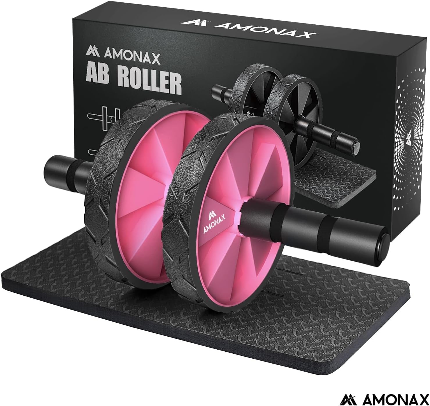 Diagram showing the Amonax Ab Roller in single-wheel configuration with dimensions.