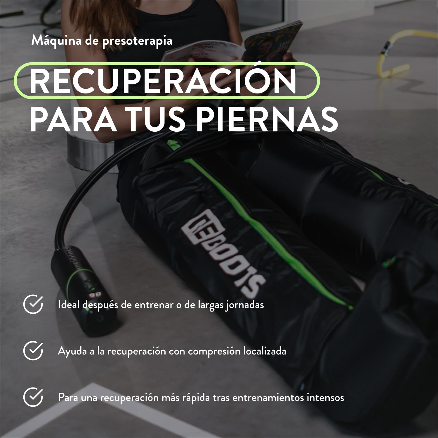 Go Lite Boots - Masajeador de piernas | 180 mmHg | 4 cámaras superpuestas | para casa y viajes | Recuperación de la musculatura | XL