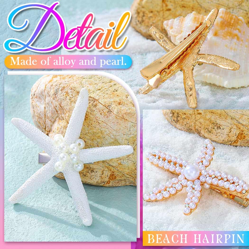 HEREAD Starfish Mermaid Hair Clips Pearl Hair Accessories Rhinestone Hair Piece for Women and Girls (Pack of 3) - Image 4