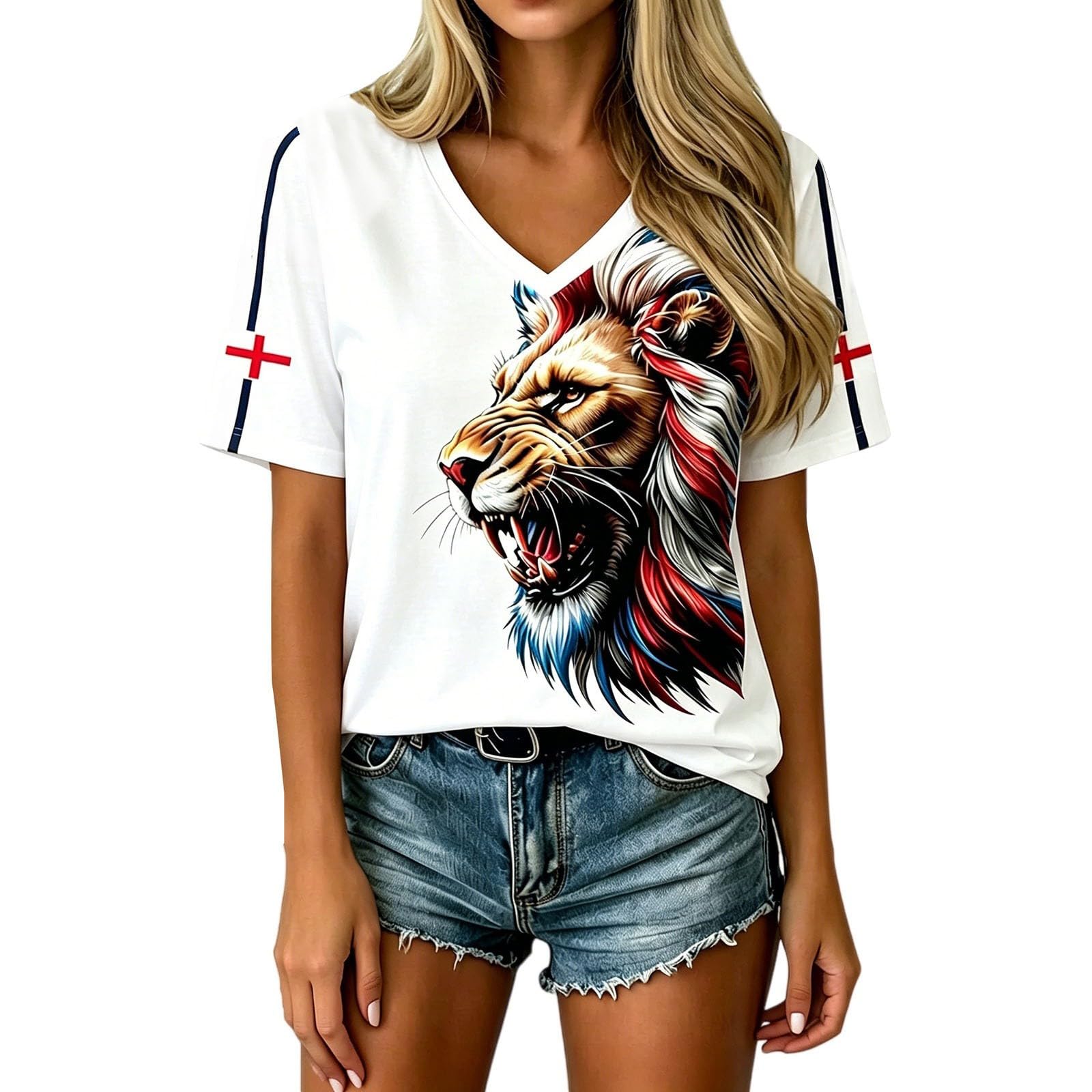 HOOUDO World Cup T Shirt 2026 Short Sleeve Jersey Retro Graphic Printed V Neck Training Tops Breathable Lightweight Ladies Soccer T-Shirt Athletic Shirts — image 1