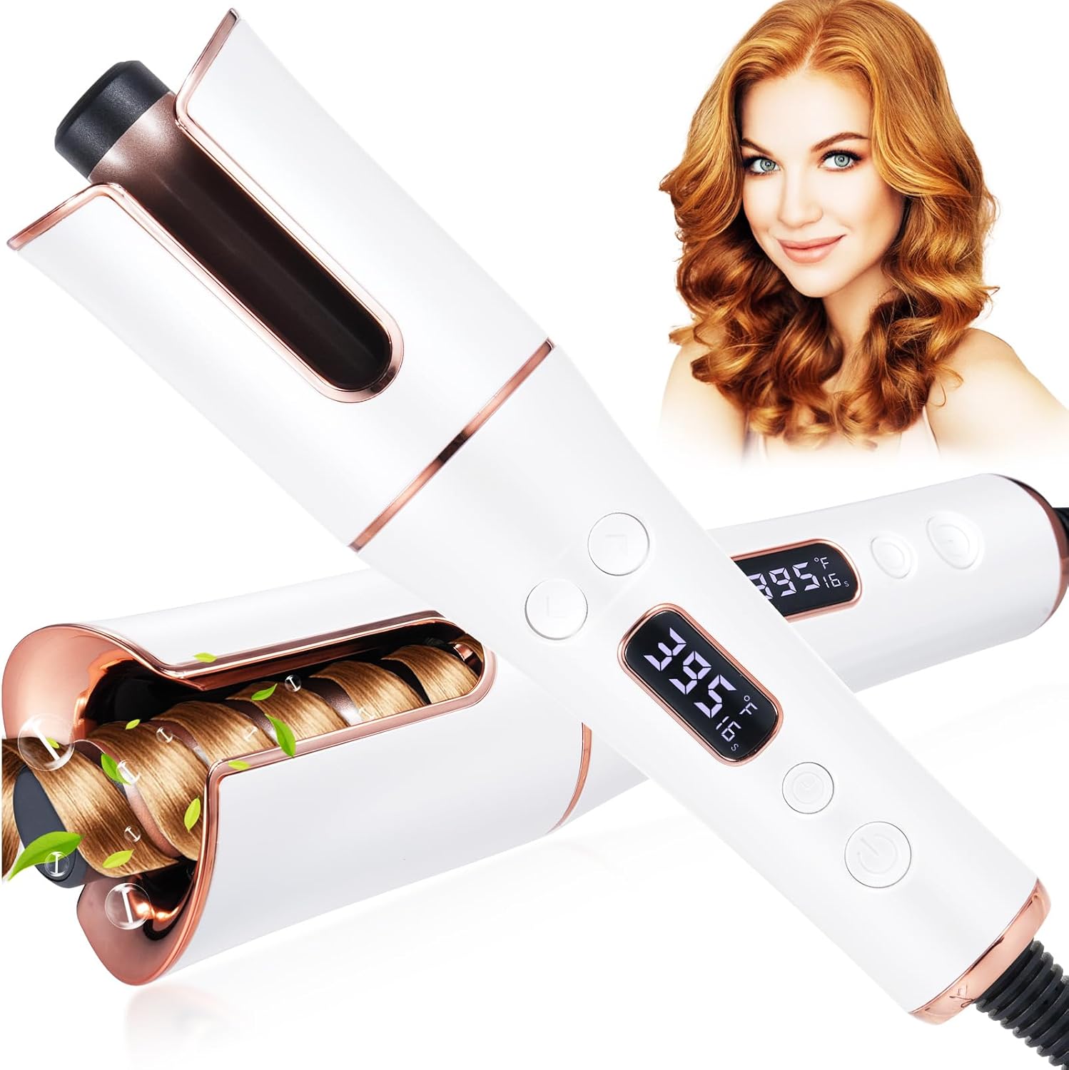 Automatic Hair Curler Cordless & Portable Curling Wand Rechargeable Auto Hair Curler with Multiple Temperature Settings & LCD Screen Woman Hair Styling Tool