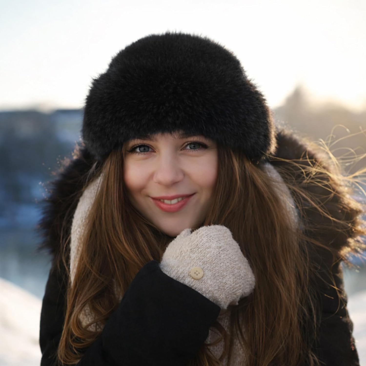 3 Pieces Women’s Faux Fur Bucket Hat Winter Warm Plush Furry Hat – Soft Fluffy Cold Weather Hat for Outdoor Travel - Image 6