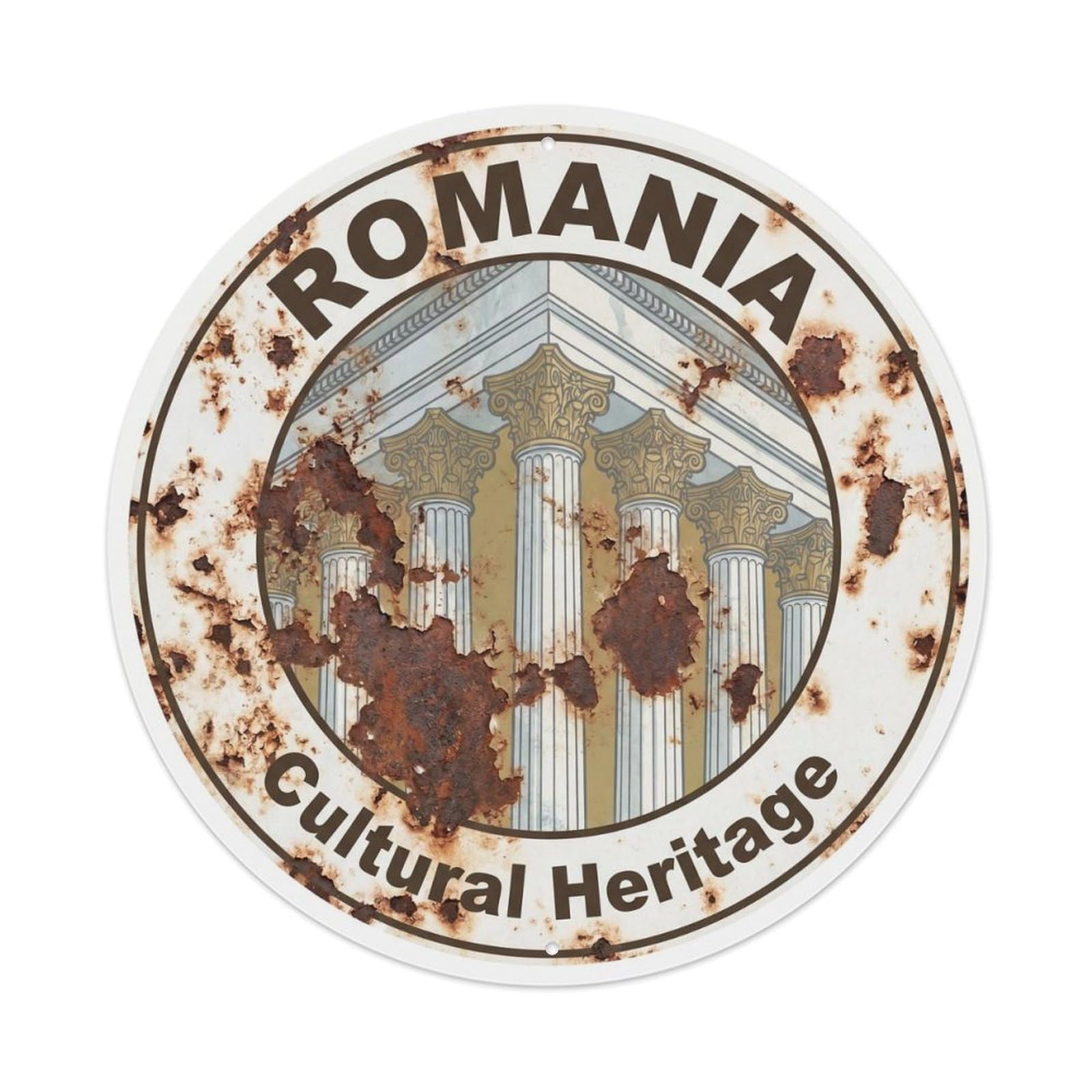 Fqcyn Style Vintage Travel Romanian Athenaeum Heritage Metal Tin Sign