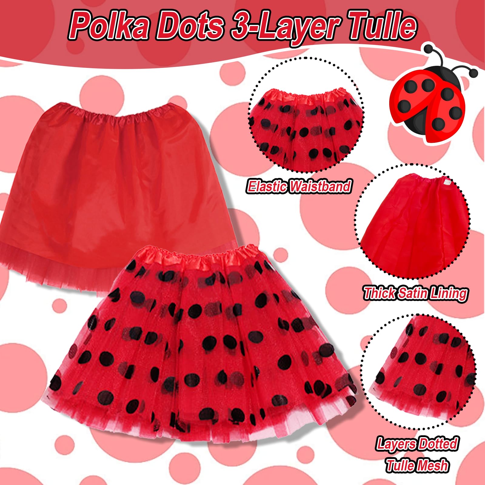 Xerteam Ladybird Costume Accessories Set for Girls Adult Ladybird Tutu Outfit Set - Image 3