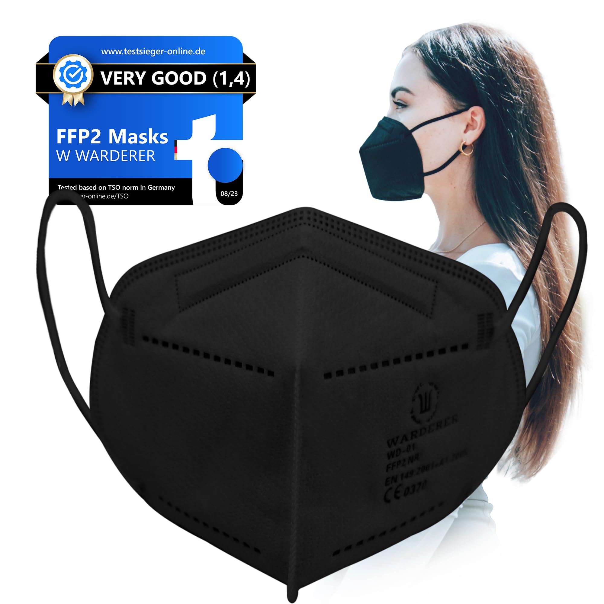 FFP2 Face Masks 15 Pack, Black Disposable Masks for Adults, Breathable Protective Dust Masks with 99.5% Filter Performance, Certified Particulate Respirator Mask, EN 149: 2001+A:2009
