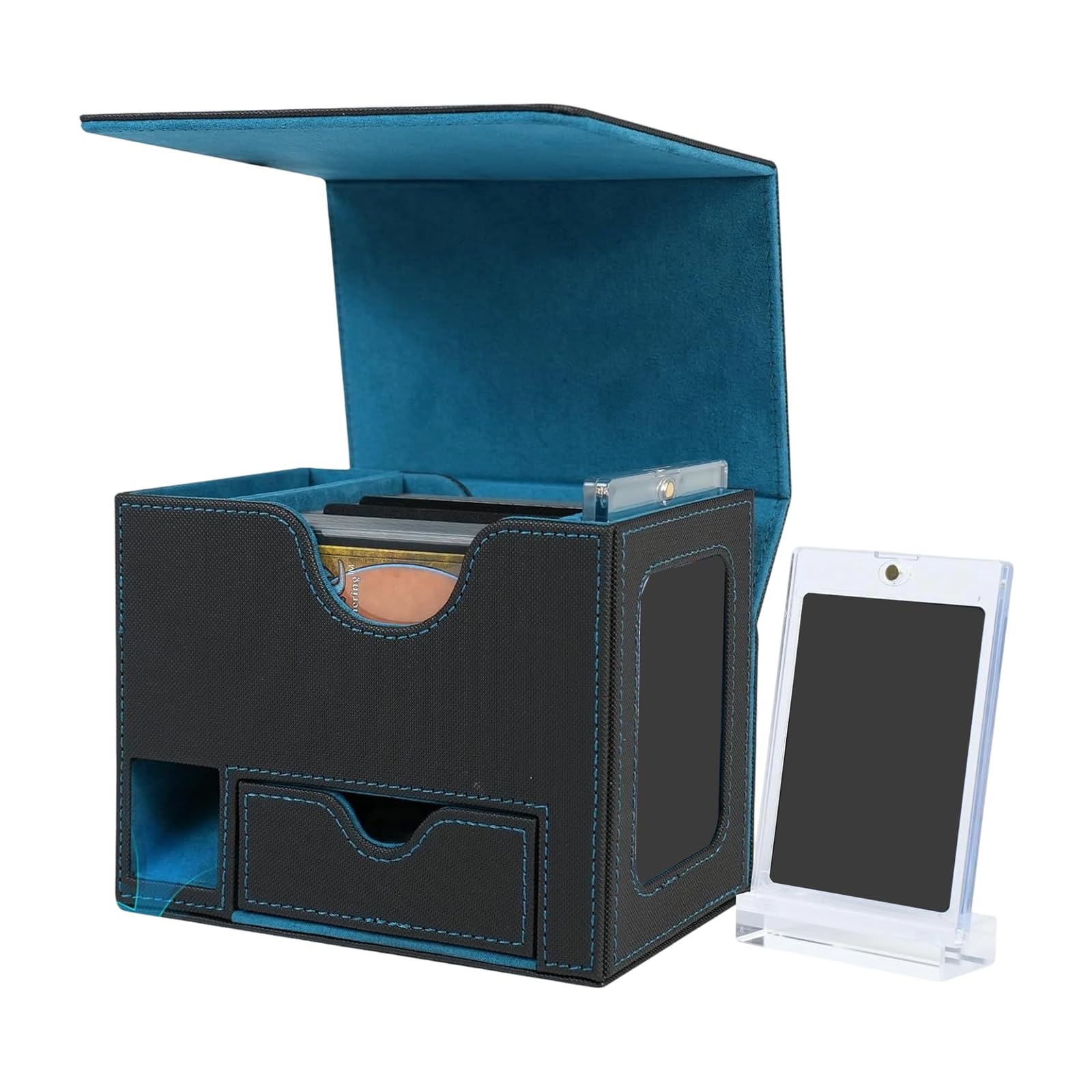 Hsioluted Excellent PU Leather Card Storage Box Holds More Than 100 Double Sleeved Cards for Game Enthusiasts Wide Mouth Card Box