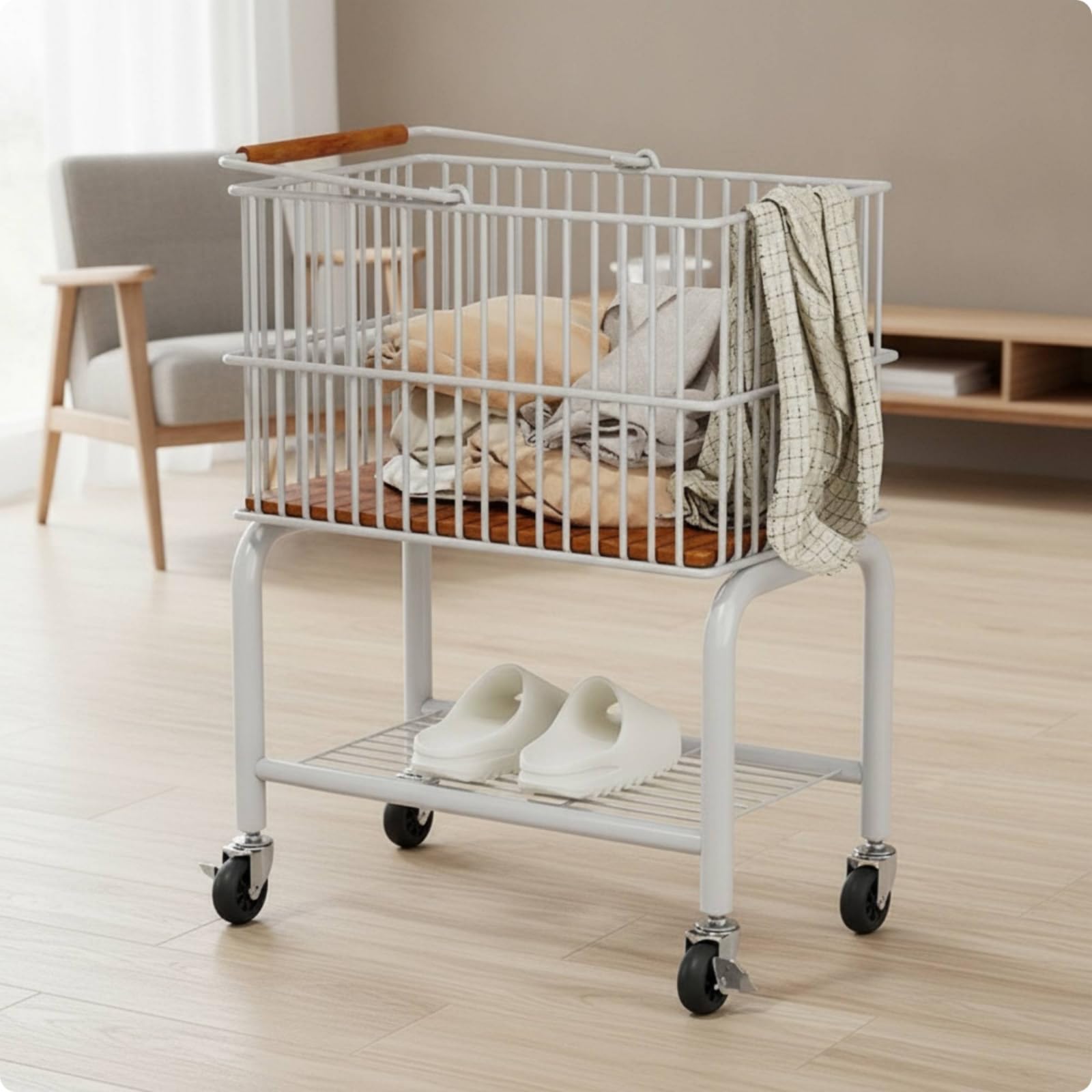 Carrello con Cesto in Metallo Mobile Carrello Organizer con Ruote Multistrato Scaffale Portaoggetti per Bagno, Silver