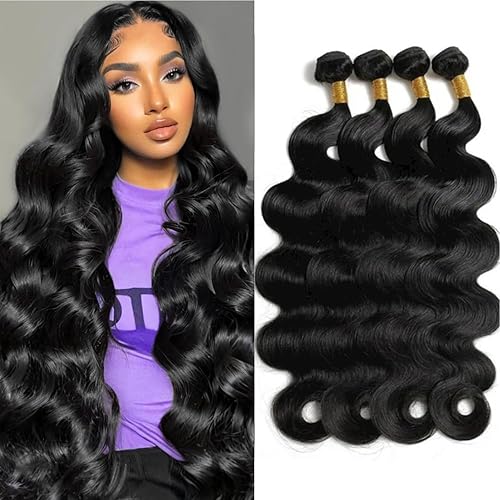 12A Human Hair 4 Bundles 20 22 24 26 Inch Body Wave Bundles Human Hair Unprocessed Brazilian Virgin Double Weft Natural Black