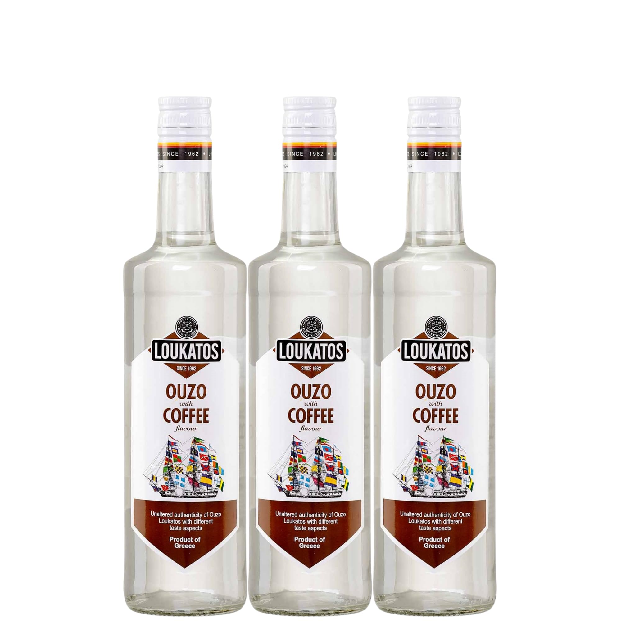Loukatos Ouzo mit Kaffeegeschmack 3x 0,7l | Ouzo Coffee | 38% Vol. | + 20ml Jassas Olivenöl