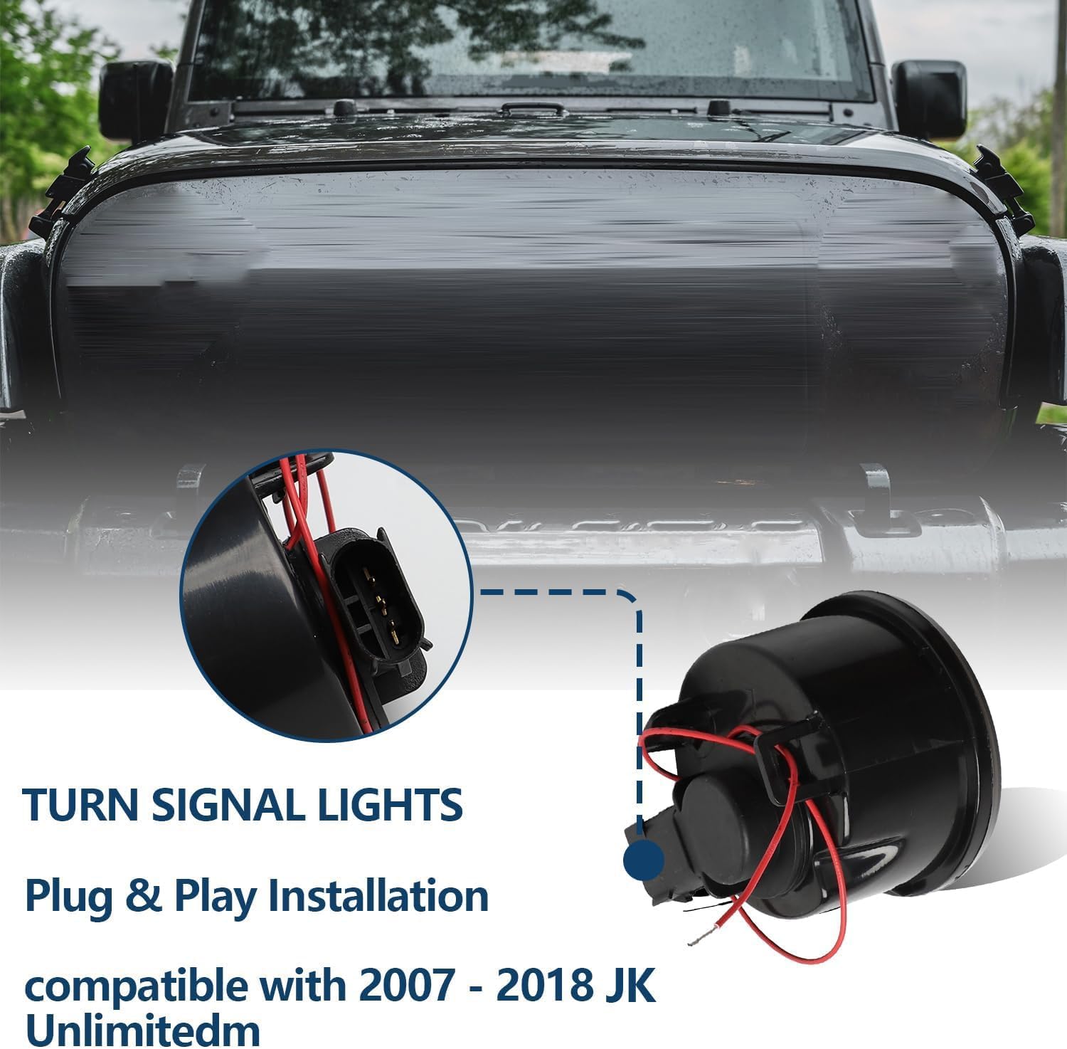 Smoked Lens Turn Signal Lights with DRL Halo Compatible with 2007-2018 JK JKU Unlimited Amber LED Front Grill Indicator Parking Lights (1 Pair)
