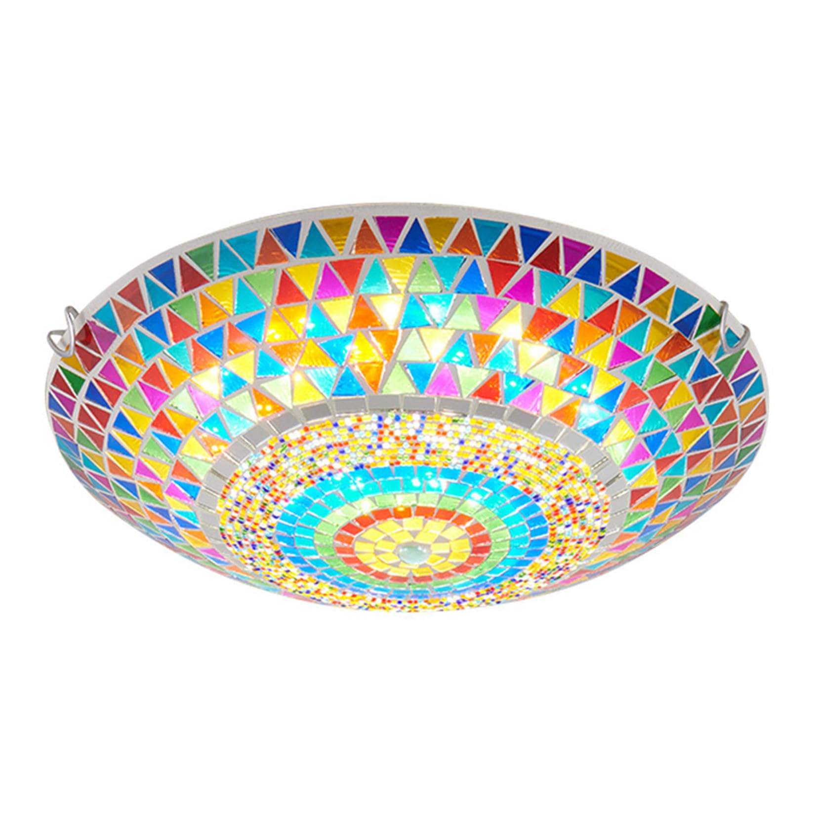 Yjmgrowing Turkish Mosaic LED Ceiling Light, Handmade Stained Glass Flush Mount Ceiling Light Fixture, Boho Moroccan Ceiling Lamp for Bedroom Hallway Entryway Dining Room,Cool Light,40cm
