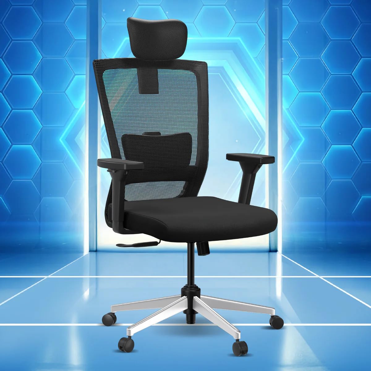 The Sleep Company Stylux Premium Ergonomic Office Chair | Patented SmartGRID Technology | SpinePro Adjustable Lumbar Support for Desk Chair | Chair for Work, Home, Study | Enduring Design | Black