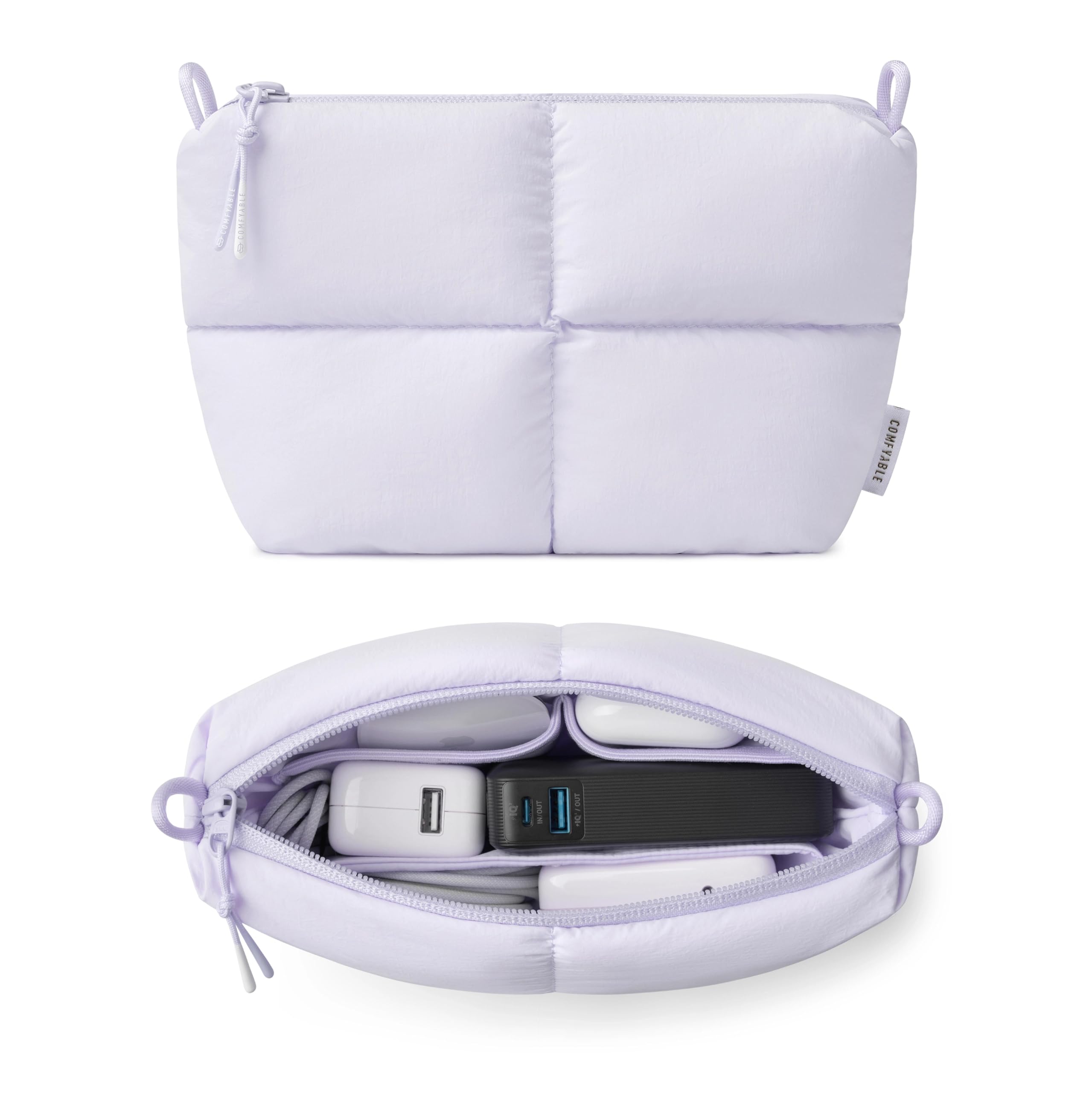 Comfyable Puffy Étui de voyage pour appareils électroniques, jolie pochette technique pour homme et femme, sac de rangement pour câbles, chargeur, téléphone, banque d'alimentation, cordon, pochette
