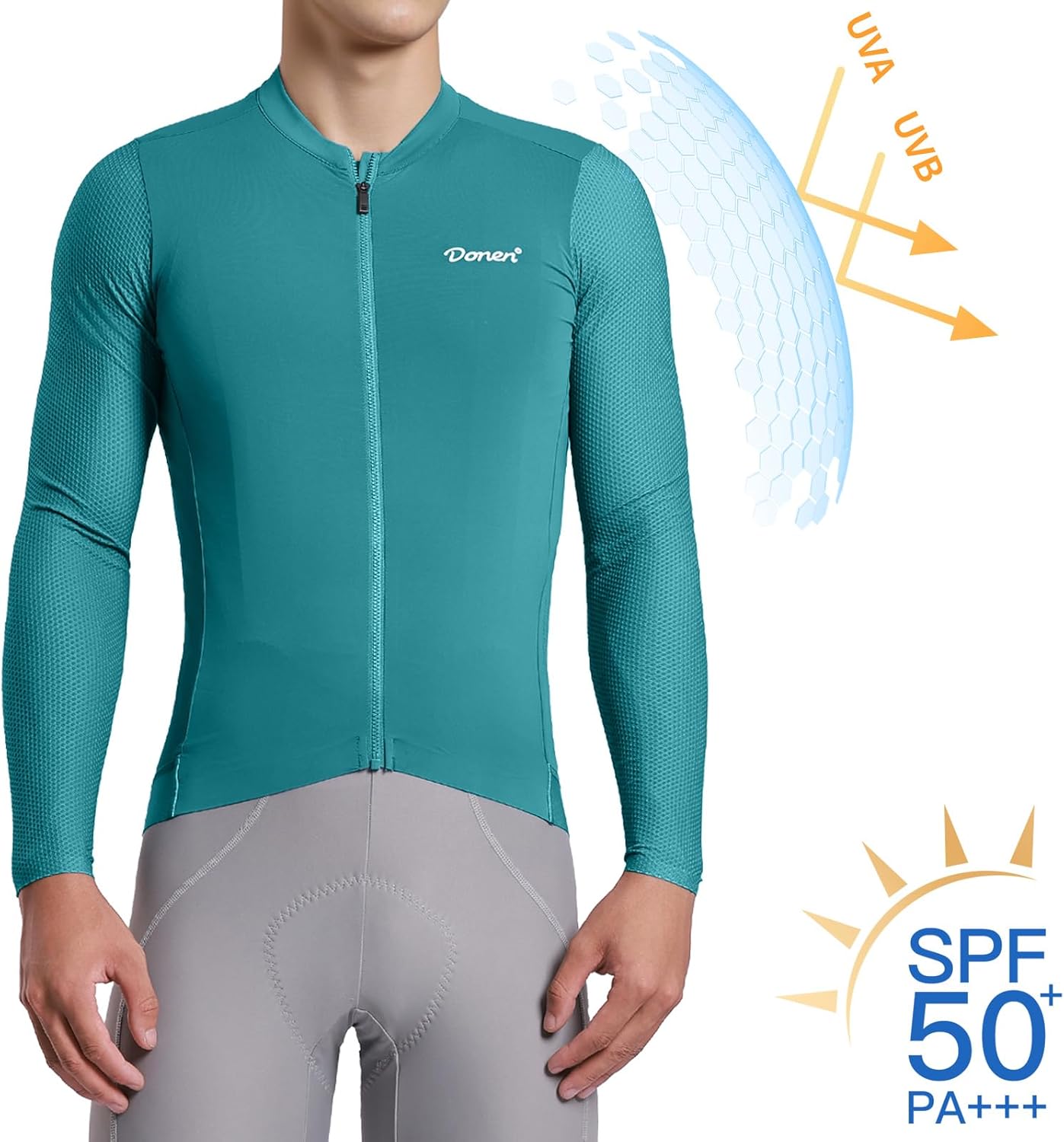 Men's Long-Sleeved Cycling Jersey,Three Rear Pockets High-Stretch Quick-Dry Top Road Cycling UPF 50+ Sun Protection - Image 2