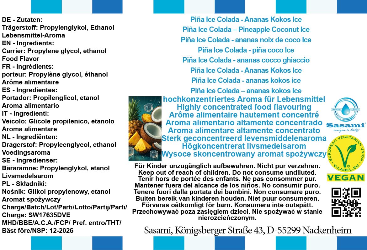 Piña Ice Colada - piña coco Ice aroma concentrado - Vegano - Sasami - 100ml