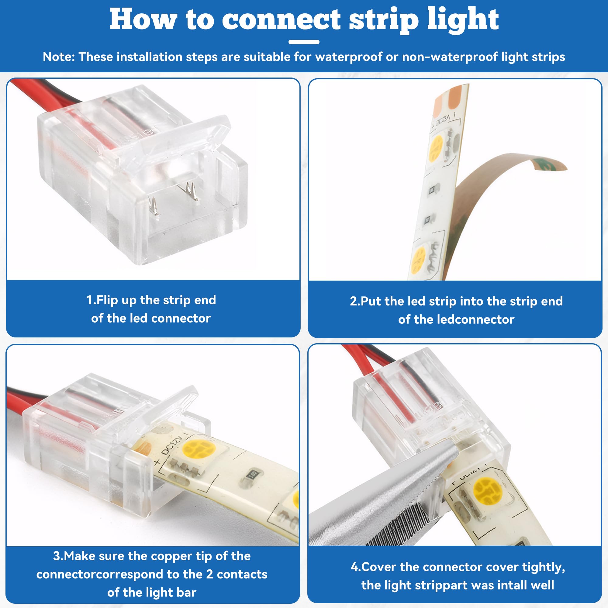 10 sztuk 2 pinów 8 mm COB LED łącznik LED Strip Connector łącznik 2-biegunowy LED bezlutowy łącznik taśmowy 2Pin kabel łączący do taśm LED Stripes Adapter 5 V 12 V 24 V