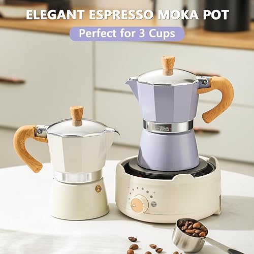 Miniatura 4 de Bincoo Cafetera de café expreso, 2 tazas para estufa de gas o cerámica eléctrica, cafetera italiana para café con leche capuchino, cafetera cubana,