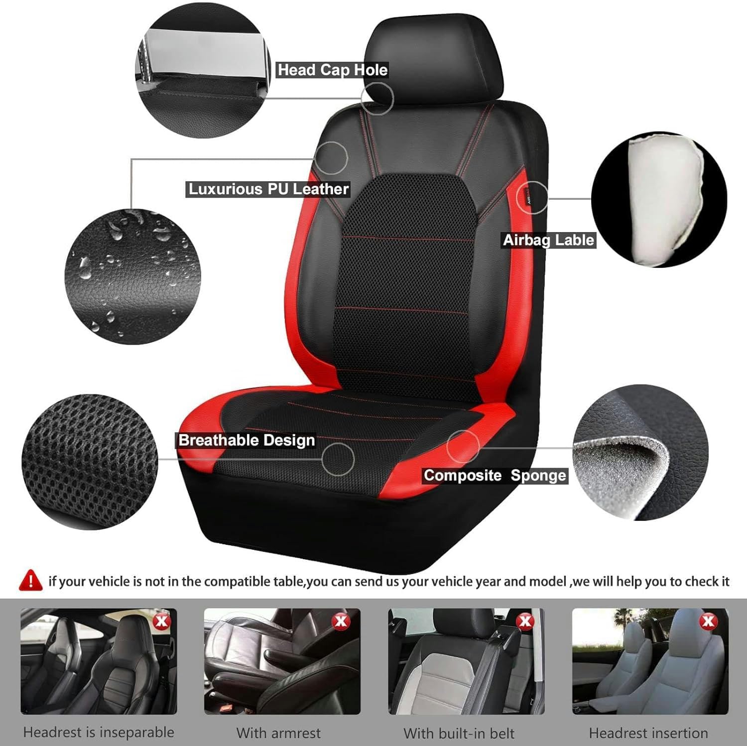 Lot de housses de siège de voiture universelles pour Fiat 500 500 S 500L A 500X 500L 500 Sport 500X Sport Palio Granpunto Accessoires de voiture Noir Rouge