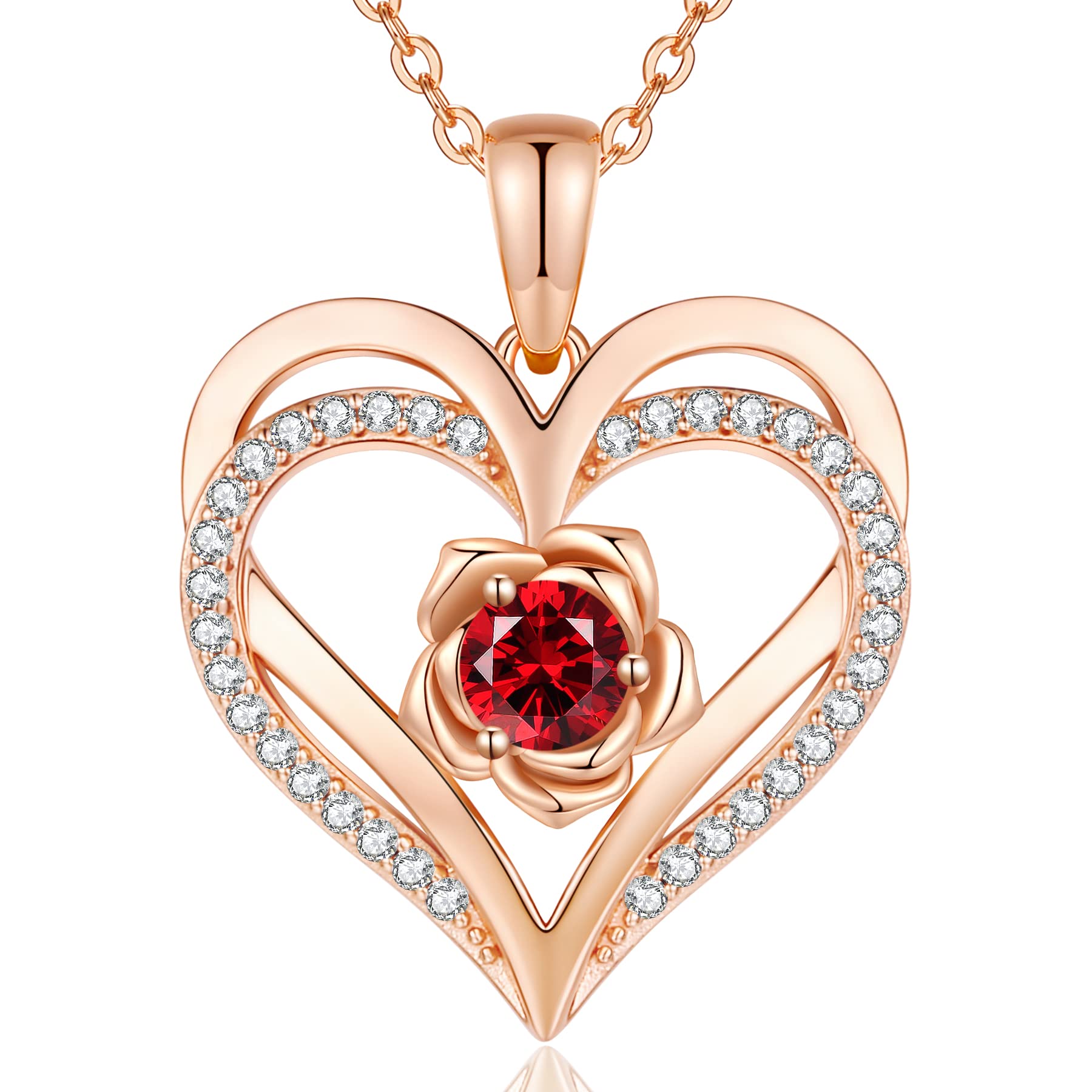CDE Rosegold Herz Halskette für Damen Geburtsstein Schmuck Geschenk | Herz Halskette Geschenk für Frauen Mama mit Anhänger Schmuck Valentinstag Muttertag Geburtstag Weihnachten