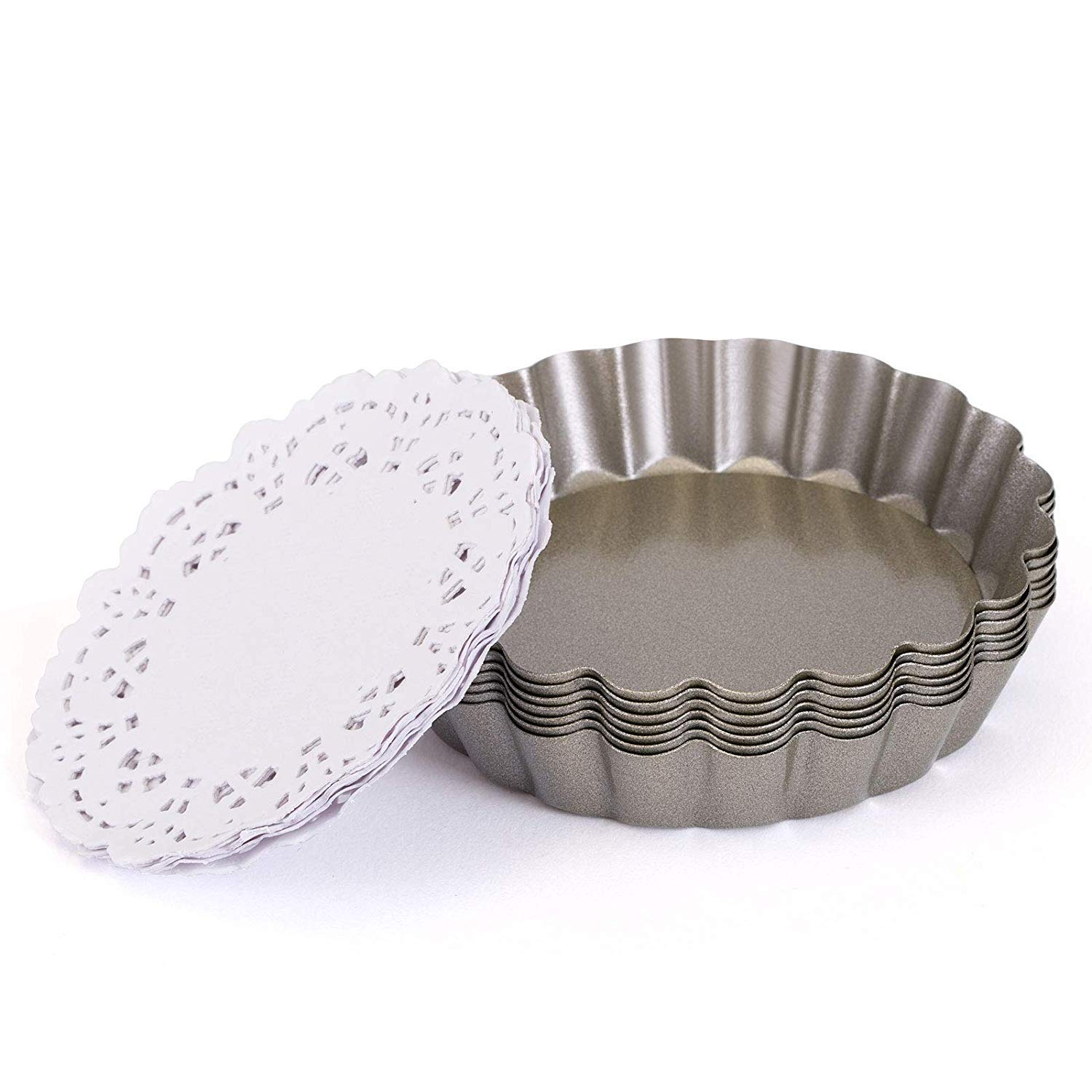 Bäcker & Lecker 6X Quicheformen mit 20 Papier-Tortenspitzen Obstkuchenform mit Hebeboden Backform für Quiche 10 cm (Mehrweg)