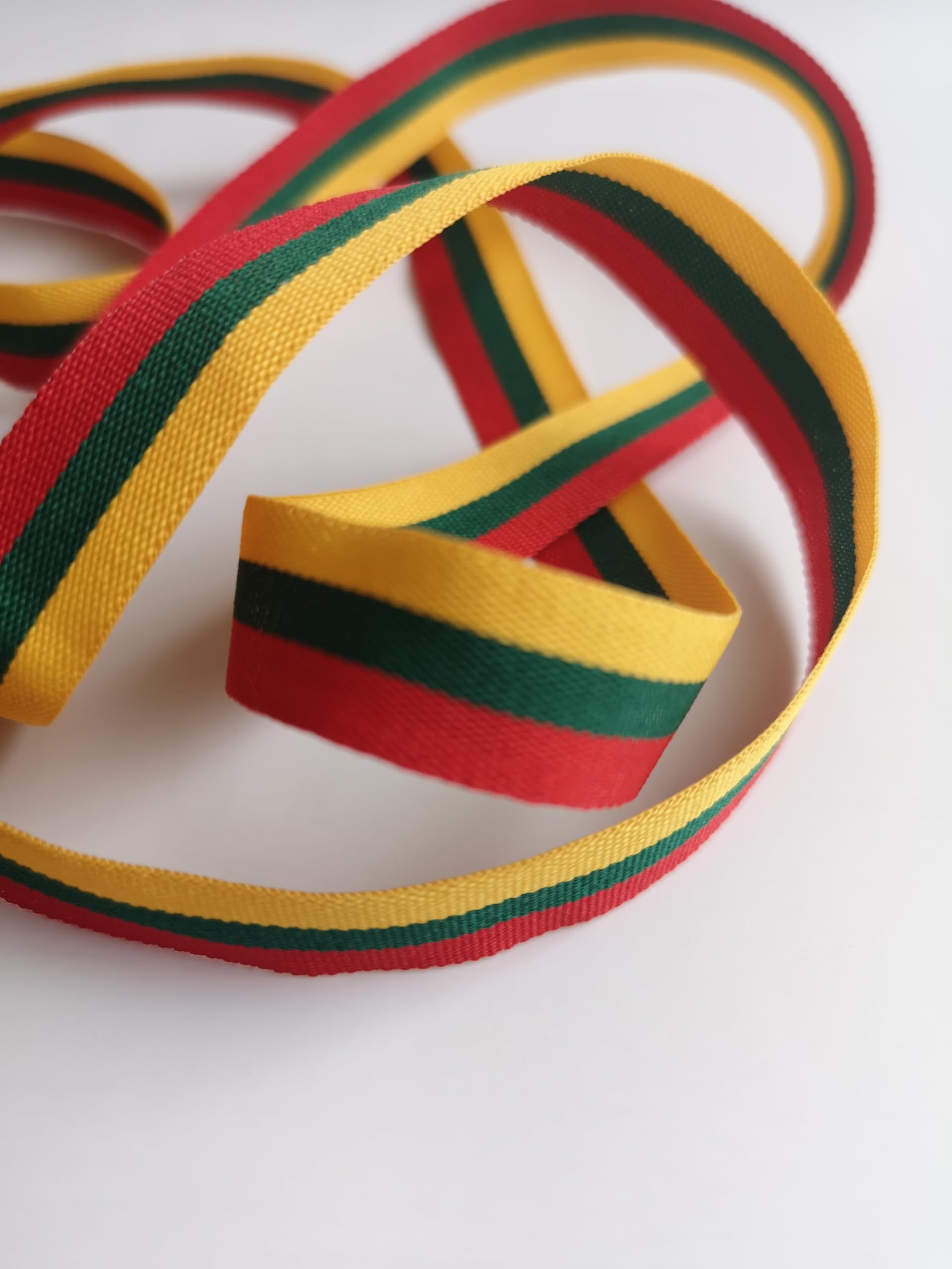 Lithuanian National Flag Ribbon, Tricolour Lanyard for Patriotic Events, Yellow-Green-Red, 1, 5 or 10 Meters (10)