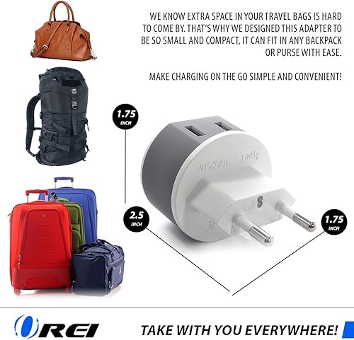 Miniatura 4 de OREI - Adaptador de enchufe europeo con 2 entradas de Estados Unidos, paquete de 3 viajes, tipo C (US-9C) - Turquía, Italia, Islandia y más, uso
