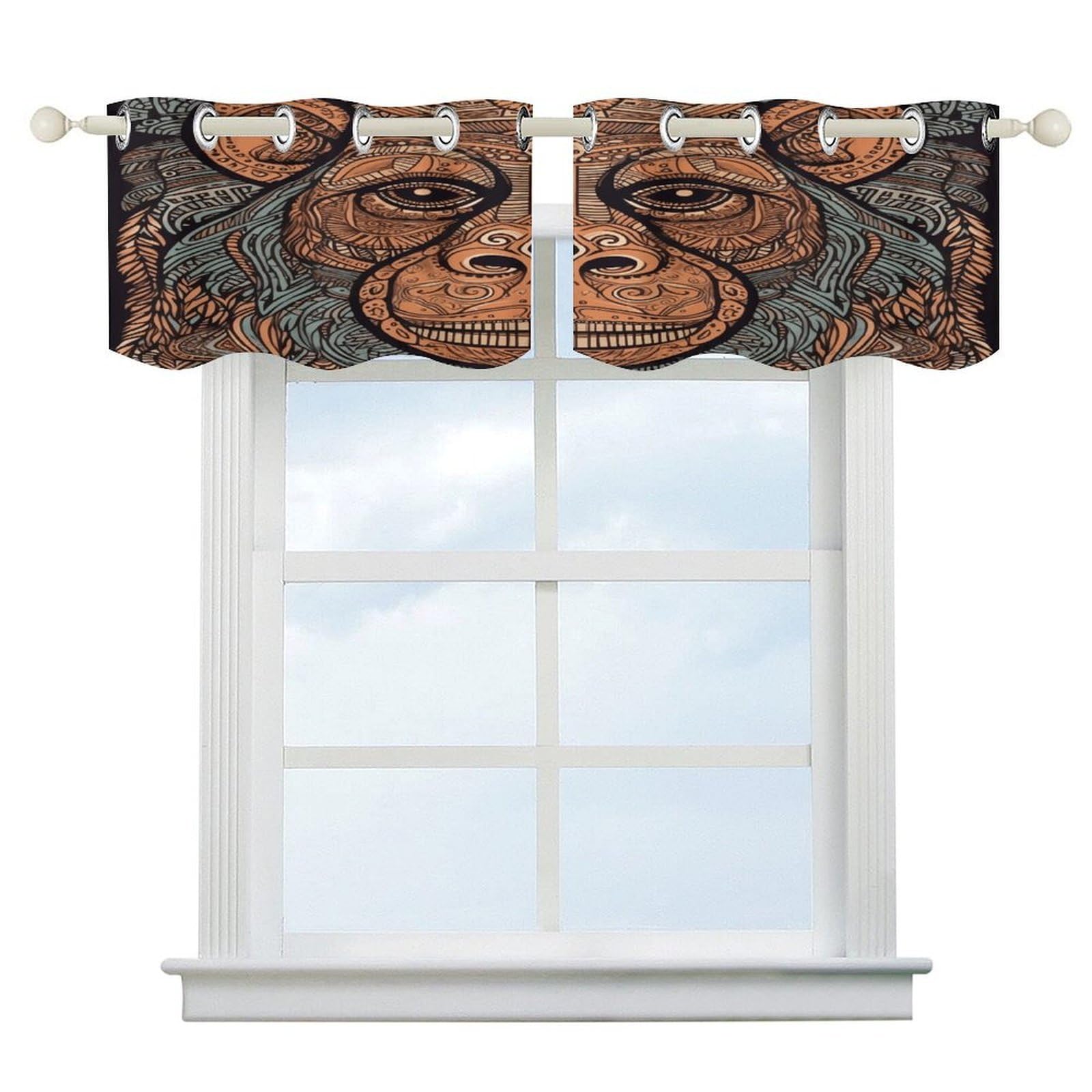 Fekiloot Style Orangutan Tribal Pattern Short Curtains Valance Curtain
