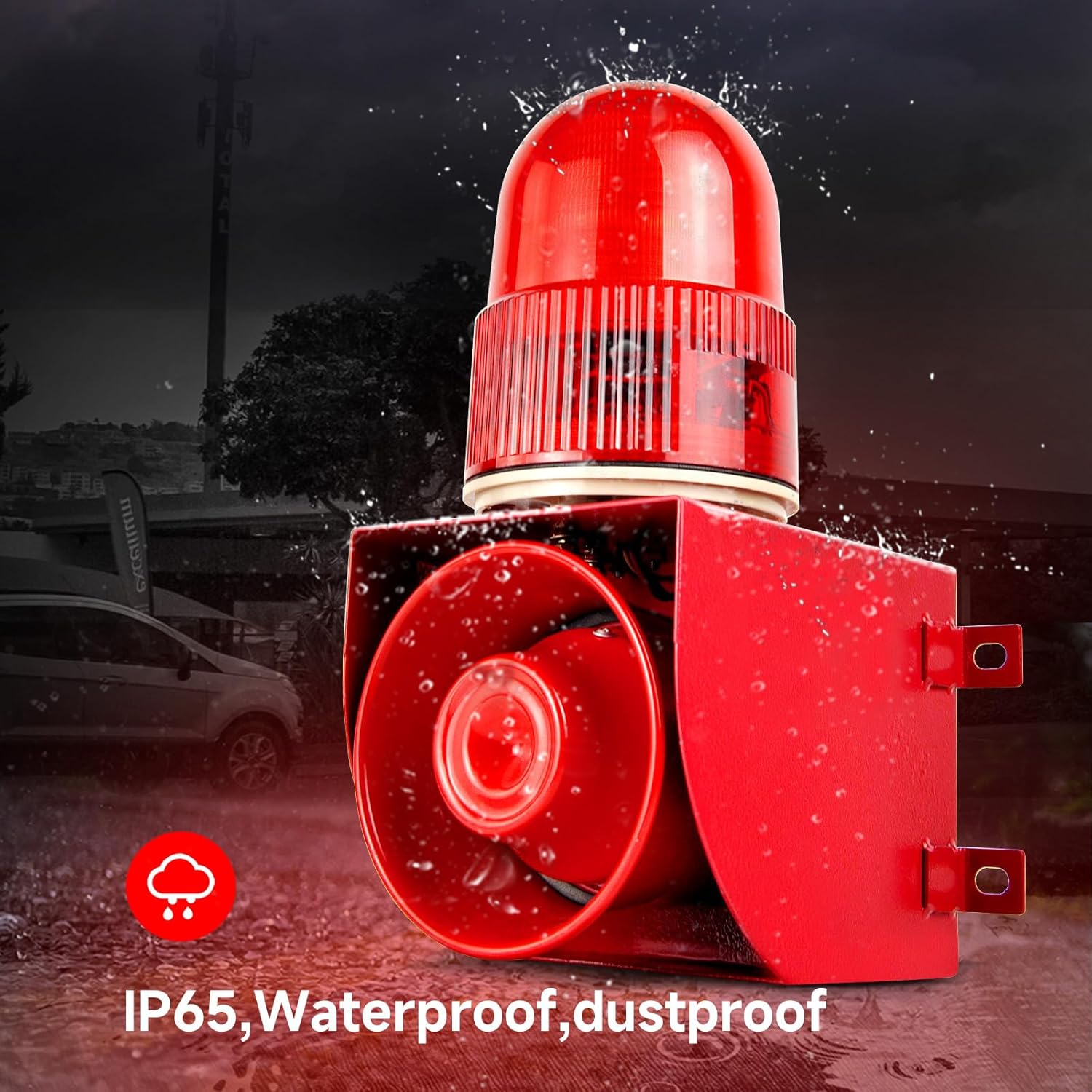 Alarm Siren with Button Control Box 25W 120dB Loud Horn One Button Linkage Outdoor Security Siren with LED Strobe Light SLA-01Z DC24V