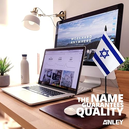 Miniatura 2 de ANLEY Israel Deluxe - Juego de banderas de escritorio – Bandera de escritorio israelí miniatura de 6 x 4 pulgadas con poste sólido de 12 pulgadas –