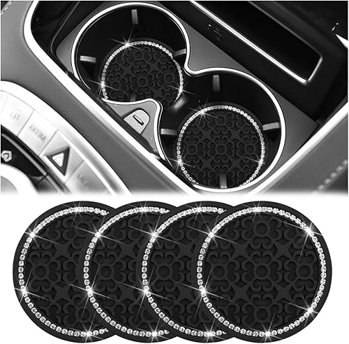 Portavasos para automóvil, 4 unidades, 2.75 pulgadas, con diamantes de imitación, de silicona, para bebidas, antideslizantes, para interior de