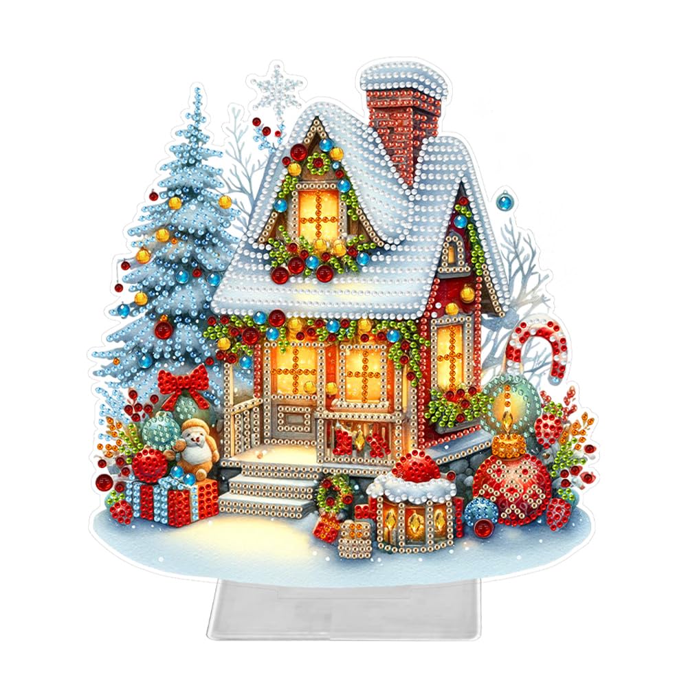 Fiorky Christmas Acrylic Special Shape Santa Claus Gift Truck Diamond Painting Tabletop Ornaments Kit Table Top Diamond Painting Ornament Kits Rhinestones Desktop Ornaments for Home Office