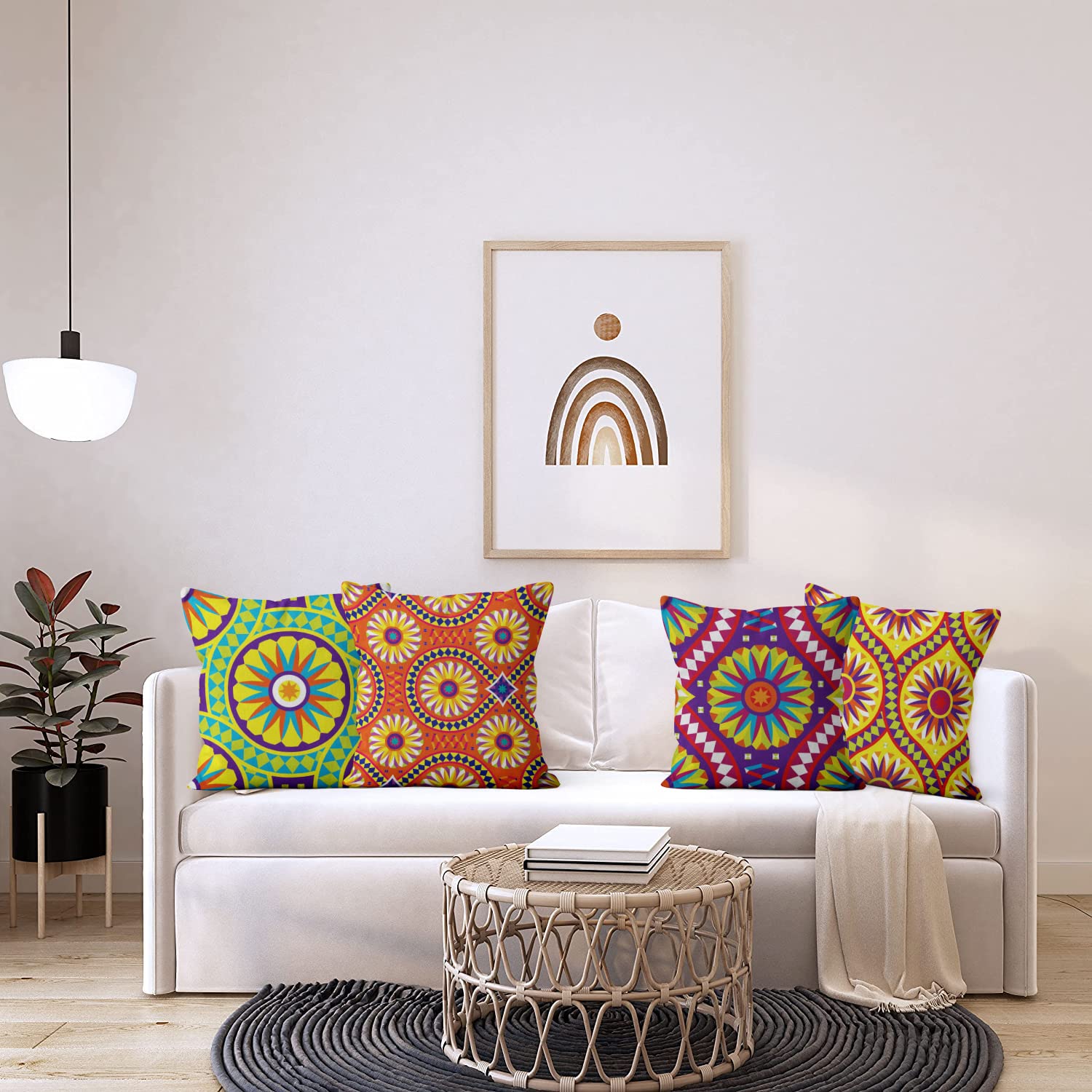 Set Di 4 Federe Per Cuscini 45x45 Cm, In Lino, Stile Bohémien Floreale, Con Cerniera, Per Divano, Letto E Auto - 3