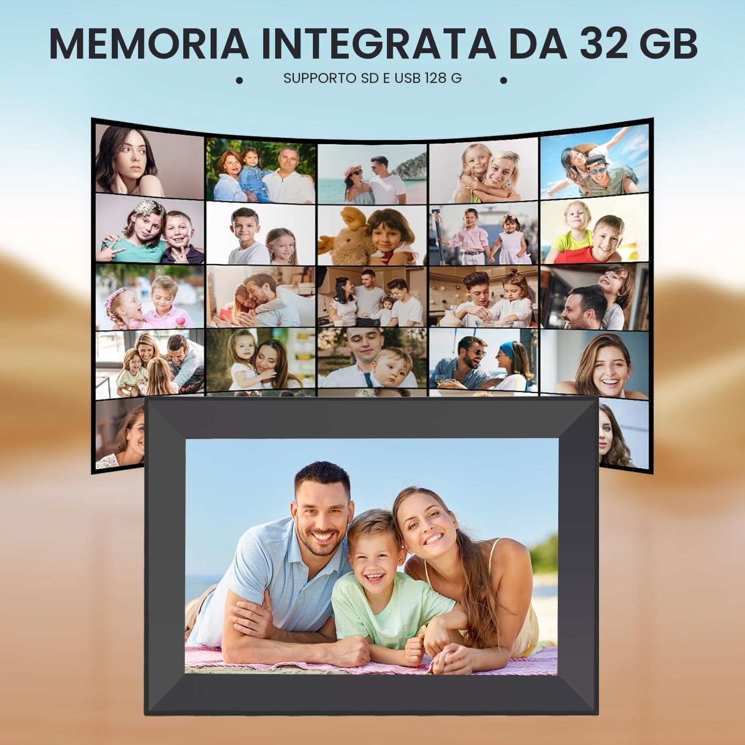 Hesmor Cornice Digitale Foto WiFi 10.1 Pollici 1280x800 32 GB Portafoto Digitale Schermo Tattile IPS LCD Frameo Cornice Foto Digitale Elettronica Rotazione Auto Condividi Foto e Video Tramite, Nero