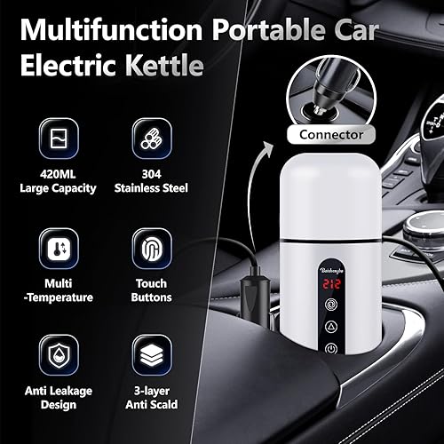 Miniatura 2 de Hervidor eléctrico para automóvil, hervidor de viaje portátil, calentador de café para automóvil de 12 V24 V, calentador de agua caliente de 14.2 fl
