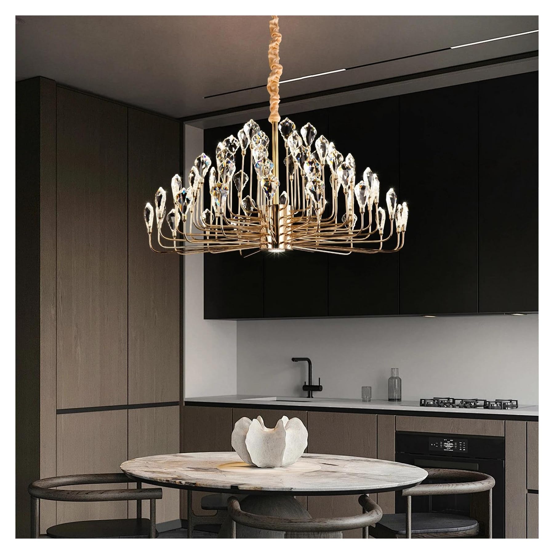Genérico Lámpara de techo redonda cristal lujo dorada for dormitorio, comedor, sala estar, cocina, lámpara colgante K9(D50CM)
