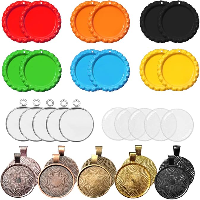 CNYMANY 100 pcs Flattened Bottle Caps Pendant Trays with