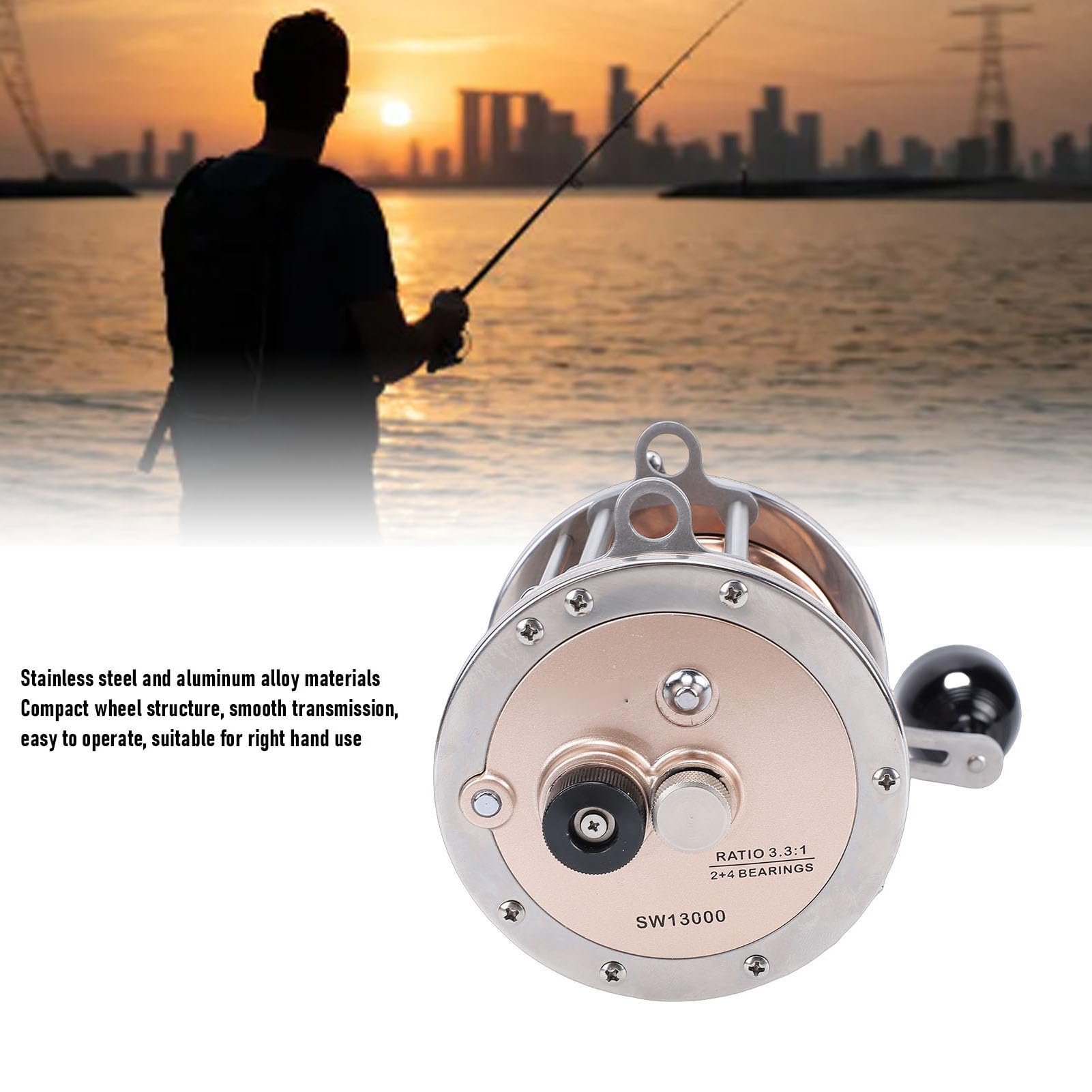 Yosoo Health Gear Carrete Convencional Aluminio Acero Inoxidable Carrete de Pesca Mano Derecha Transmisión Suave Compacto Ligero para Agua Salada Pesca de Caza Mayor Pescadores Uso en el Mar