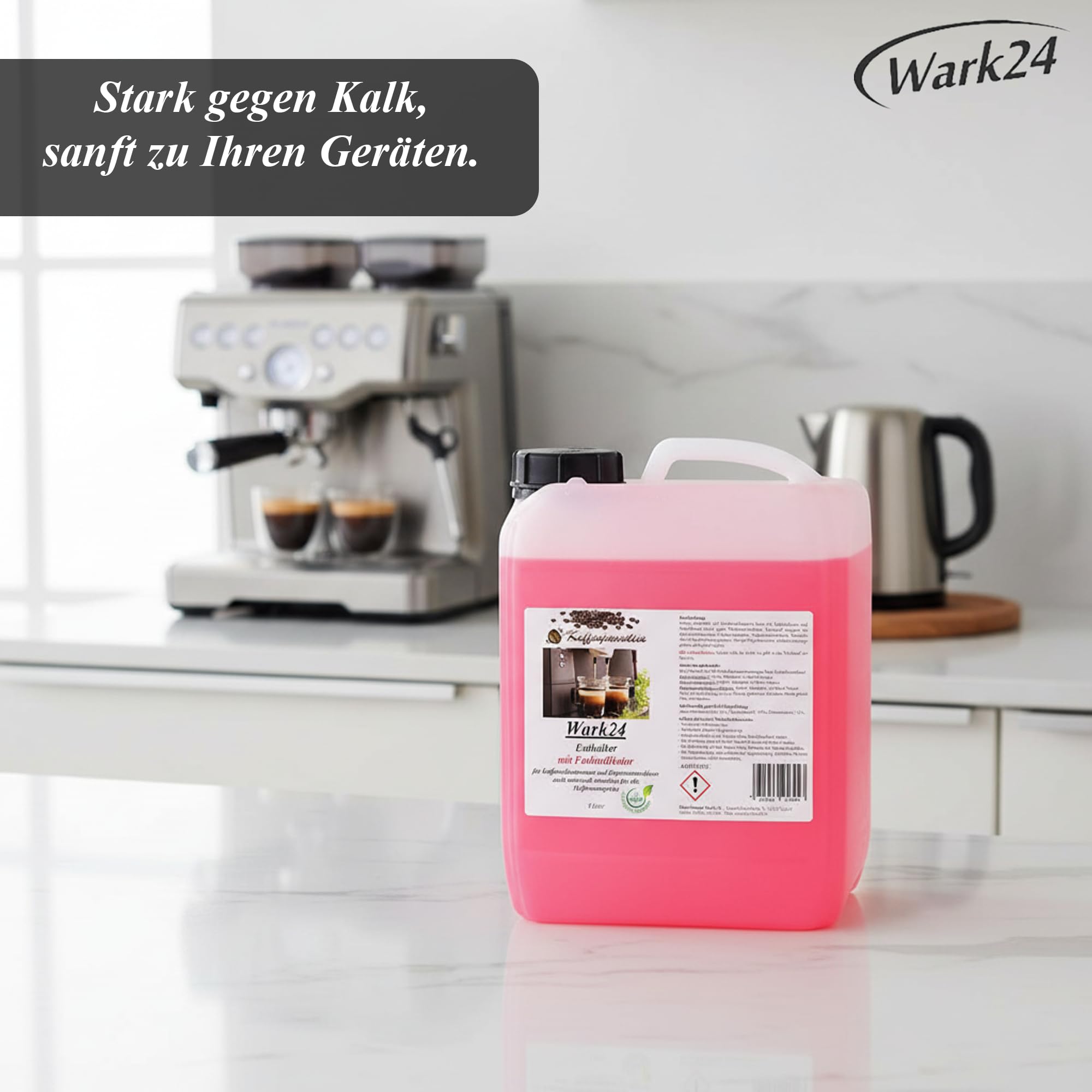 Flüssigentkalker 3x 5 L mit Farbindikator, Universal-Entkalker & schonender Kalklöser für Kaffeemaschinen, Wasserkocher & Haushaltsgeräte, biologisch abbaubar