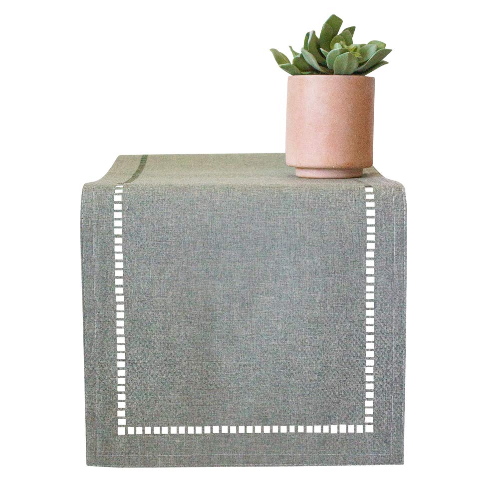 Mulberry Luxe Table Runner and Matching Placemats for Dining Table | Table Runners 72 inch, Placemats Set of 4| Small Table Runner, Hemstitched Detail | Dining Table Runner, Gray Placemats