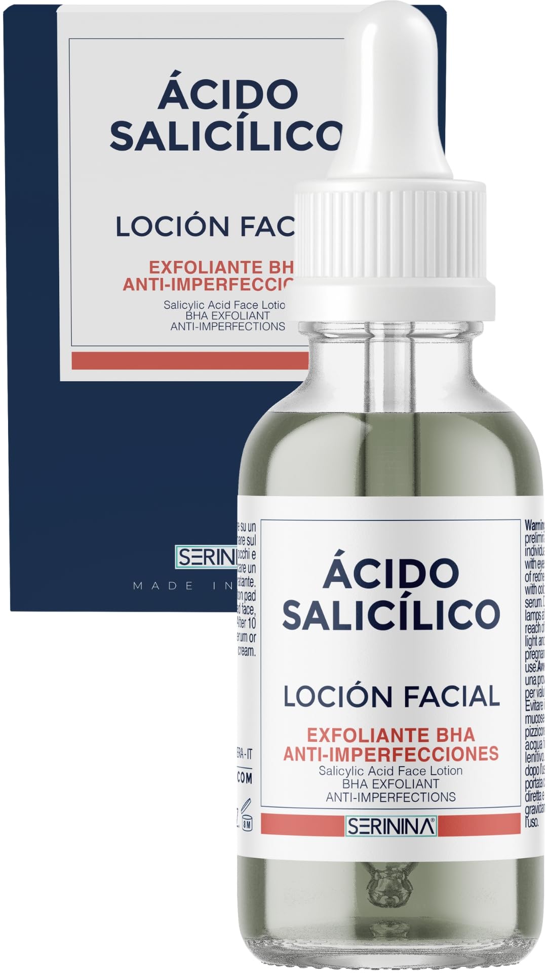 SERININA Ácido Salicílico Facial – Peeling BHA – Sérum Exfoliante para Imperfecciones, Puntos Negros y Poros Dilatados – Loción Facial