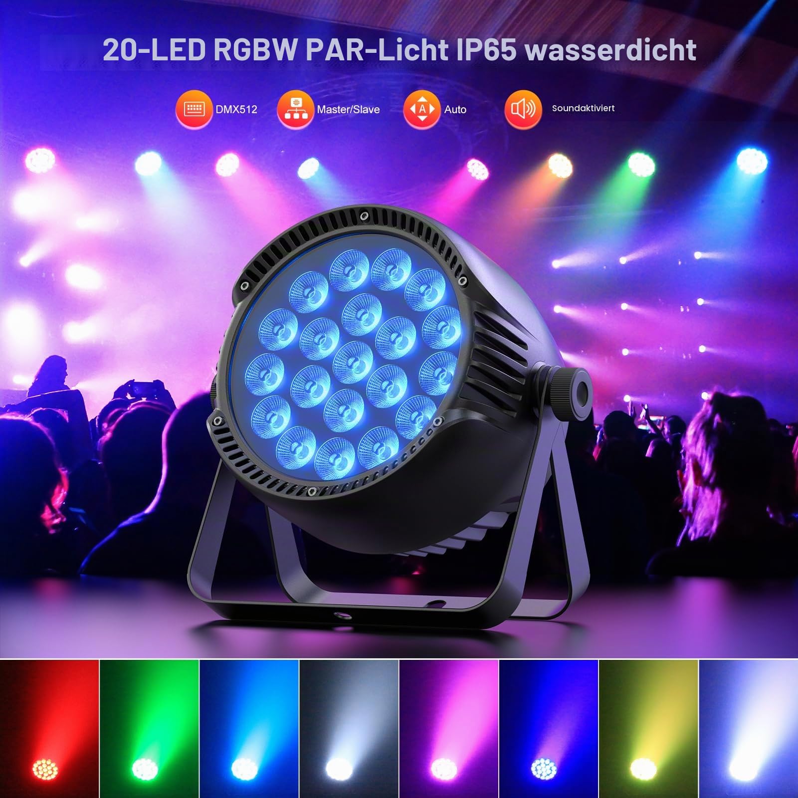 300 W LED Par IP65 wasserdicht, RGBW Bühnenlicht LED Par Strahler, DMX512 Discolicht Partylicht geeignet für Outdoor Partys und Konzerte an regnerischen Tagen | DMX512 Discolicht Partylicht geeignet für Outdoor Partys und Konzerte an regnerischen Tagen