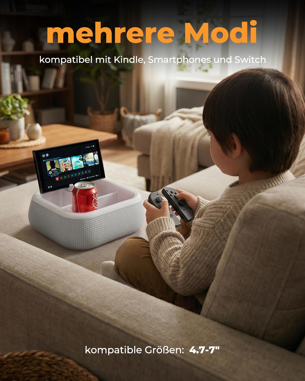 SupeDesk Organizer-Tablett mit verstellbarer Halterung für Smartphone & Kindle, wasserfester Aufbewahrungskorb mit herausnehmbaren Trennwänden,vielseitiger Organizer für Nachttisch,Sofa, Bett und Pool