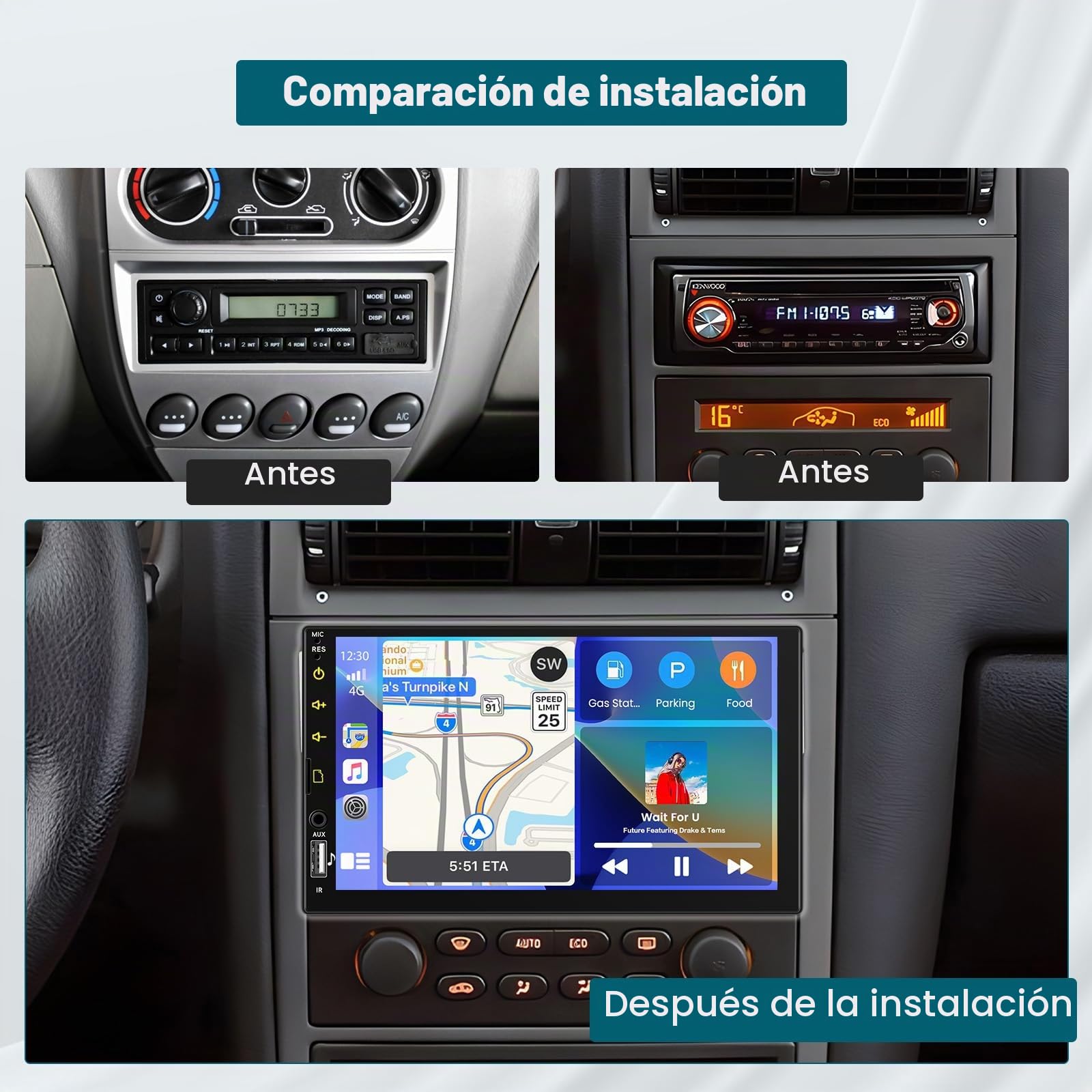 Hikity Radio de Coche 1 DIN con Pantalla Táctil de 7 Pulgadas, Radio Coche 1 DIN con Carplay Android Auto Inalámbrico, SWC Mirror Link FM Radio USB/TF/AUX Cámara Trasera + Mic