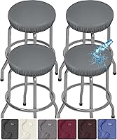 Vista 9 de Fundas para taburetes de bar de PU, paquete de 4 fundas de asiento redondas impermeables extraíbles lavables con bandas elásticas para taburetes