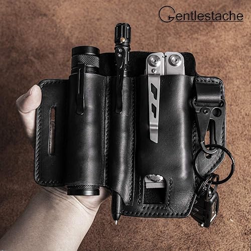 Miniatura 6 de Funda Gentlestache multiherramienta para cinturón, organizador de bolsillo de piel, para uso diario, funda Leatherman con soporte para bolígrafo,