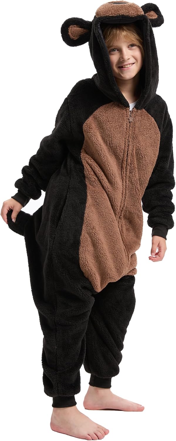 dressfan Kids Teens Fuzzy Bear Onesie Costume Animal Bear Halloween Costume - Image 3