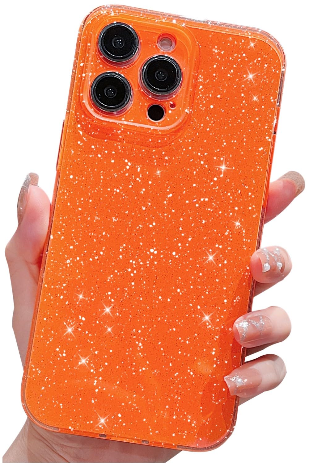 FinyoseeCompatible with iPhone 15 Pro Case 6.1 inch(2023 Release), Cute Neon Bright Color,Glitter Bling Thin Slim Shockproof Silicone Sparkly Case, Soft TPU Phone Case for Women Girl-Orange