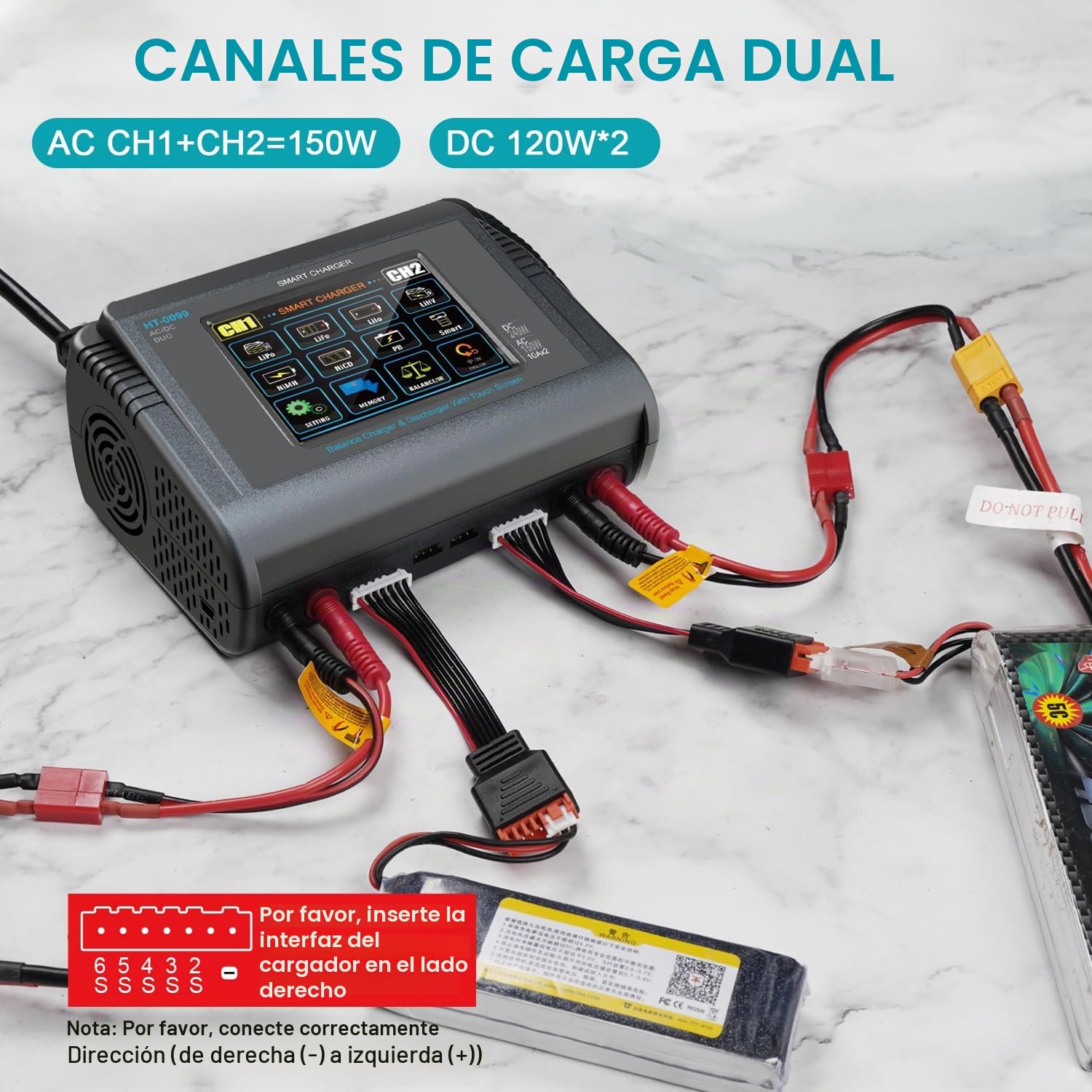 Haisito LiPo - Cargador para pantalla táctil, doble balance, CA 150 W, CC, 240 W, 10 A, para vida útil de iones de litio, NiCd, NiMH, LiHV PB