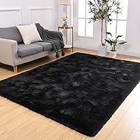 Vista 4 de Softlife Alfombra de Área Negra para Dormitorio, Alfombras de Felpa Mullida Esponjosa para Sala de Estar de Niñas, Alfombra Suave Peluda Pequeña