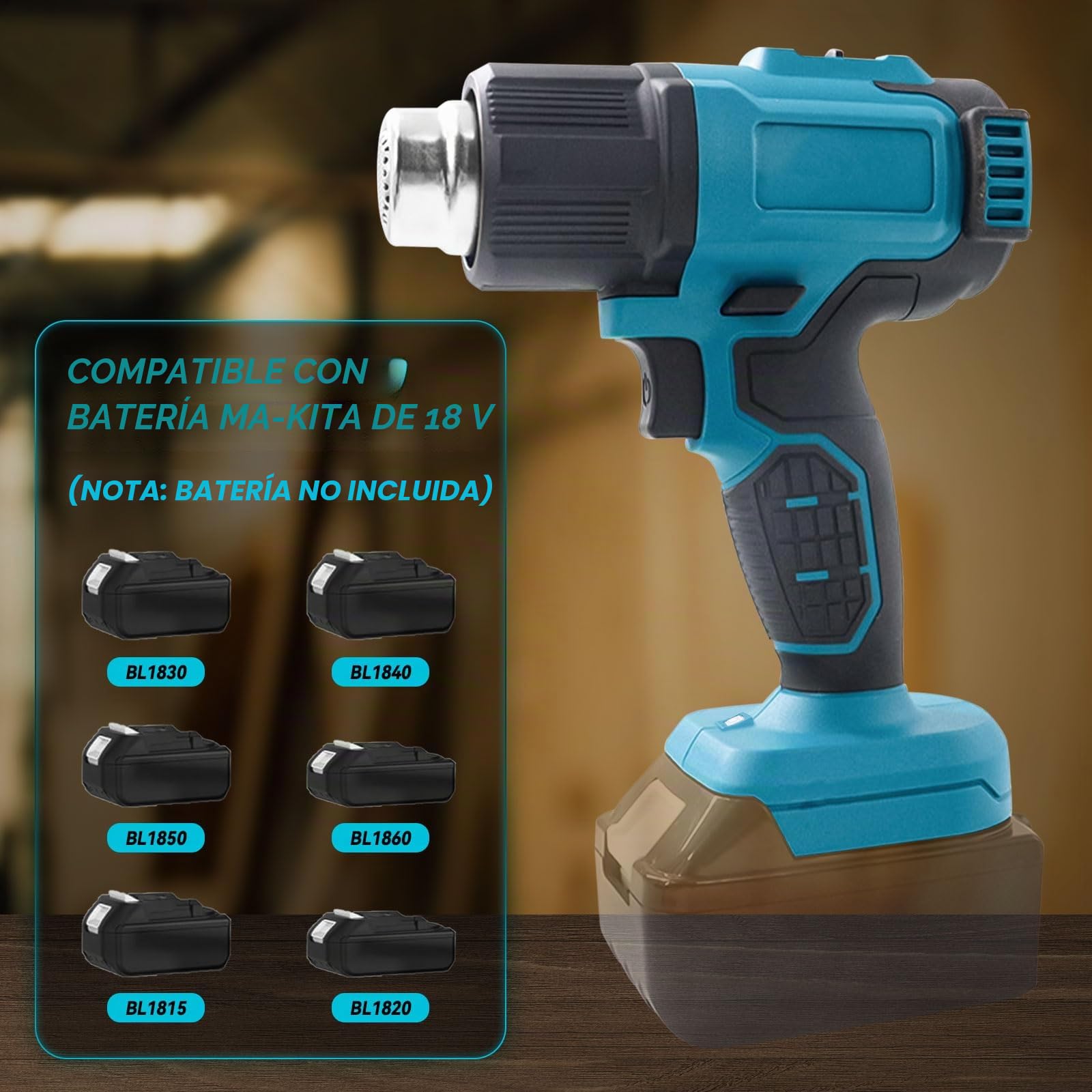 Batería de pistola de aire caliente para Makita 18V, soplador de aire caliente con pantalla LCD y 5 boquillas, 2 ajustes de temperatura, máx. 550 °C para manualidades, tubos retráctiles, resina